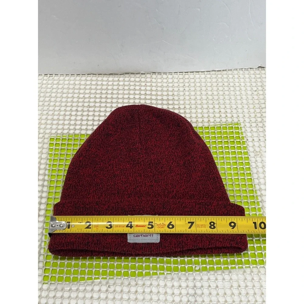 Carhartt Knit Cuffed Beanie Hat Burgundy Red Heather Marl Logo Patch EUC